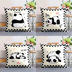 Internet Celebrity Panda Pillow Simple Black and White Checkerboard Pillow Case Dormitory Sofa Bedroom Bay Window Decorative Cushion Pillow
