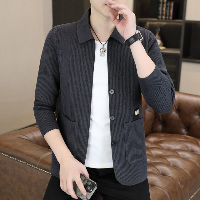 Men's jacket autumn new trendy fashion sweater business slim colors pure color jacket casual knitted cardigan