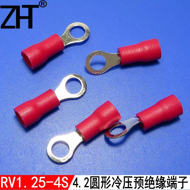 冷压端子RV1.25-4s线耳带胶圆形预绝接线端子RV1-4铜端头1000个-Taobao