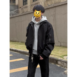 Black Ma-1 American-Style Flight Jacket for Men, Autumn and Winter, Cleanfit Short Padded Jacket, Cool Lapel Baseball Jacket