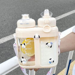Trendy Water Bottle for Girls and Children, Dual-Compartment Water Jug, Large Capacity Tea and Water Separation, Tea Brewing Cup, Student Straw Cup