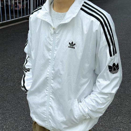 
Adidas clover men's and women's stand collar retro three-stripe woven loose sports coat jacket JI7535
