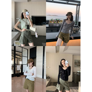 
American style relaxed, fried salt water washes very well! Pure cotton denim cargo shorts, super easy to wear, military green casual trousers