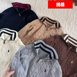 
Boys and girls base layer outer wear stand collar zipper mid-high collar sweater pure cotton sweater pullover pony new year
