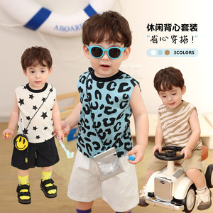
Little O Dad Baby Boy Baby Casual Full Print Vest Set Cotton Summer 2026 New Handsome Baby Summer Clothes