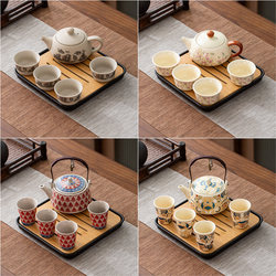 Tea Set for Home, Dormitory, Hotel, Ceramic Kung Fu Tea Set, One Pot and Four Cups, Tea Brewing Pot, Tea Cup, Tea Making Set for Entertaining Guests