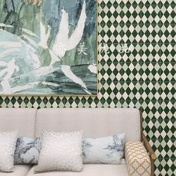 Mosaic Diamond-Shaped Wall and Floor Tiles for Homestay Coffee Shop, 200 Niche Dark Green Tiles with Starry Sky and Four-Leaf Clover Designs