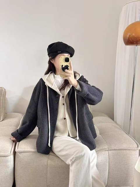 Factory direct sales 100% cashmere coat for women 2024 new high-end pill-free double-sided cashmere coat short