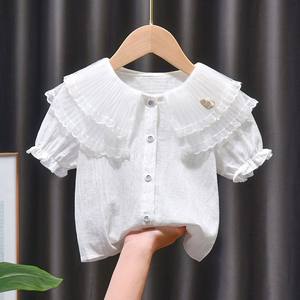 
Baby girl long-sleeved spring and autumn soft wrinkled cotton parent-child home shirt baby summer short-sleeved girl's stylish princess flip
