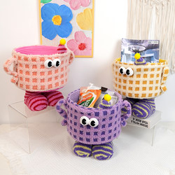 Children's Cartoon Woven Basket Home Desktop Decoration Trendy Cute Lamb Fleece Little Monster Cotton Rope Snack Storage Basket