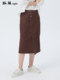 Siqin Spring and Autumn Women's Cotton Brick Red Casual Spliced ​​Slit A-line Half-length Skirt BJQQ006