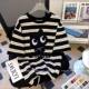 Extra large size 300Jin [Jin equals 0.5 kg] Black striped short-sleeved T-shirt for women 2025 new summer loose casual couple versatile t-shirt
