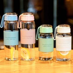 Heat-Resistant Glass Water Cup, Portable, Suitable for Male and Female Students, High Aesthetic Value, ins Style, Thickened, Portable Office Tea Cup