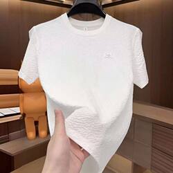 Summer Men's T-Shirt, Ice Silk Thin White Top, Slim Fit, Large Size, Youth Trendy Base Shirt, 2026 New Model