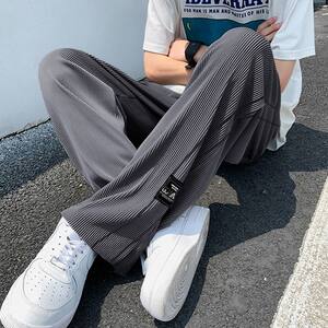
Men's thin ice silk draping loose straight wide-leg pants for men's teenagers elastic waist breathable summer sports pants