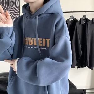 Sweater men's hoodie autumn and winter new tide brand loose brand loose plus velvet jackets port windlays, tops, leisure versatile
