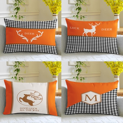Nordic Style Cushion Cover, Simple Houndstooth Cushion, Office Sofa Backrest Cushion, Orange Geometric Cushion