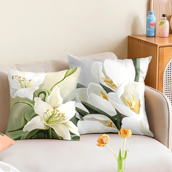 New Chinese-Style Aesthetic Floral Plush Pillow Modern Minimalist Sofa Living Room Office Model Room Lumbar Pillowcase Cushion