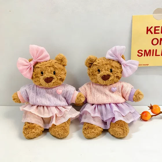 Baby clothes only] 16cm Barcelona bear replacement plush doll Teddy bear pink and purple knitted sweater gauze skirt baby clothes