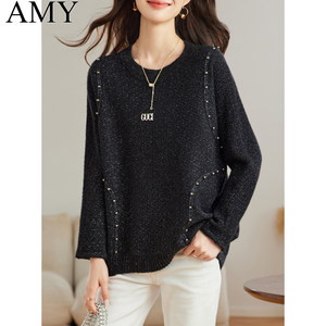 
2024 winter new design style beaded casual pullover sweater loose commuter round neck fashionable slim top for women
