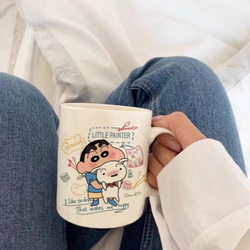 Crayon Shin-Chan Cup, High-Quality Ceramic Mug with Lid and Spoon, Coffee Cup for Boys and Girls, Cute Water Cup
