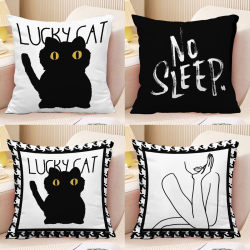 Black and White Sofa Throw Pillow, Geometric Cushion with English Letters, Nordic Style, ins Pillows, Living Room Lumbar Support, Simple Line Pillow