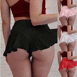 European and American Style Women's High-Waisted Ruffled Transparent Mini Skirt with Lining, Mini Tight Bikini Pleated Fitness Shorts