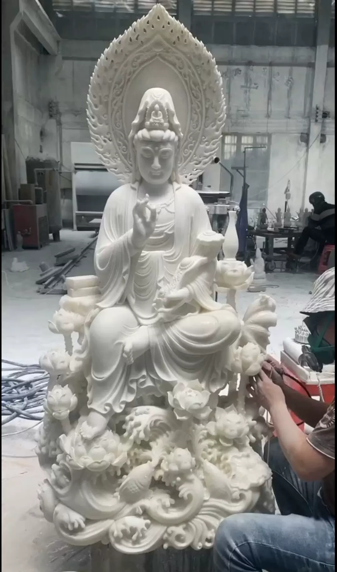 四川汉白玉观音坐像家用寺庙石雕雕塑摆件曲阳工艺