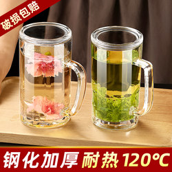Glass Tea Cup with Handle, Household High-Temperature Resistant Tempered Anti-Fall Beer Cup, Personal Use for Men, Tea Brewing Cup