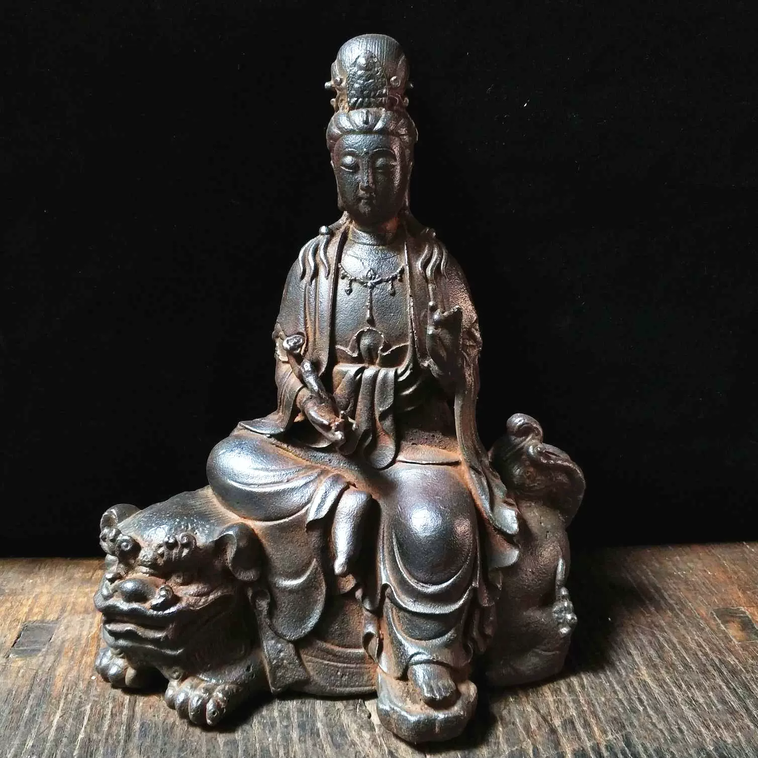 铁观音文殊普贤菩萨老铁器铁佛像神像古玩收藏佛像菩萨像-Taobao