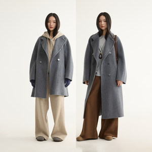 
FuxU 100% wool 101801 Classic Double Bretted Silhouette Long/Short Double-Side Woolen Coat Jacket