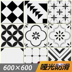 Nordic Mosaic Tiles 600X600 Matte Non-Slip Black and White Floor Tiles for Milk Tea Shops, Restaurants, and Guesthouses