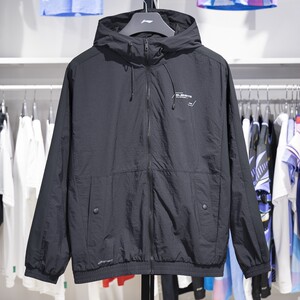 Li Ning sports windbreaker 2024 spring fitness series men's reflective water-repellent loose hooded jacket AFDU061
