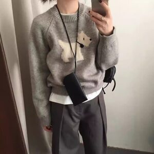 
Lazy style jacquard pullover cartoon puppy sweater for women in autumn and winter Korea Dongdaemun inner layered sweater gray top