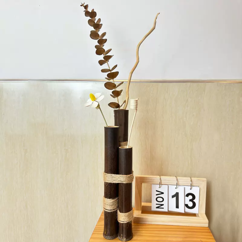 竹筒花瓶插花花器艺术竹制摆件创意竹子造景装饰竹管竹节装饰盆-Taobao 