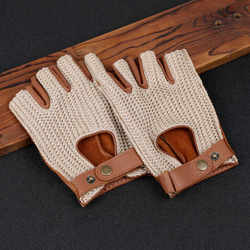Men's and Women's Knitted Retro Cycling and Driving Motorcycle Gloves, Half-Finger Original Leather Gloves