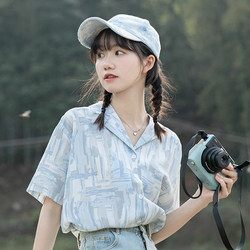 Korean Retro Hong Kong Style French Girl Summer New Niche Loose Shirt Printed Short-Sleeved Floral Shirt Women's Design