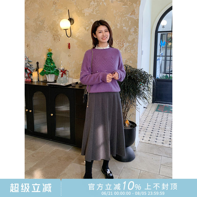Princess Zilulai folding fan~ versatile mid-length high-waisted A-line pleated skirt 06X