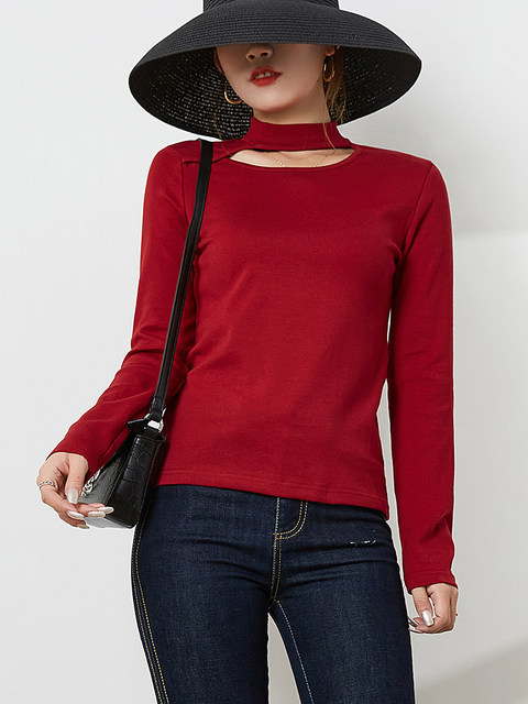 Solid Color Slim-Fit Base Shirt With Pleated Design Long Sleeve T-Shirt Ladies Top main image 0
