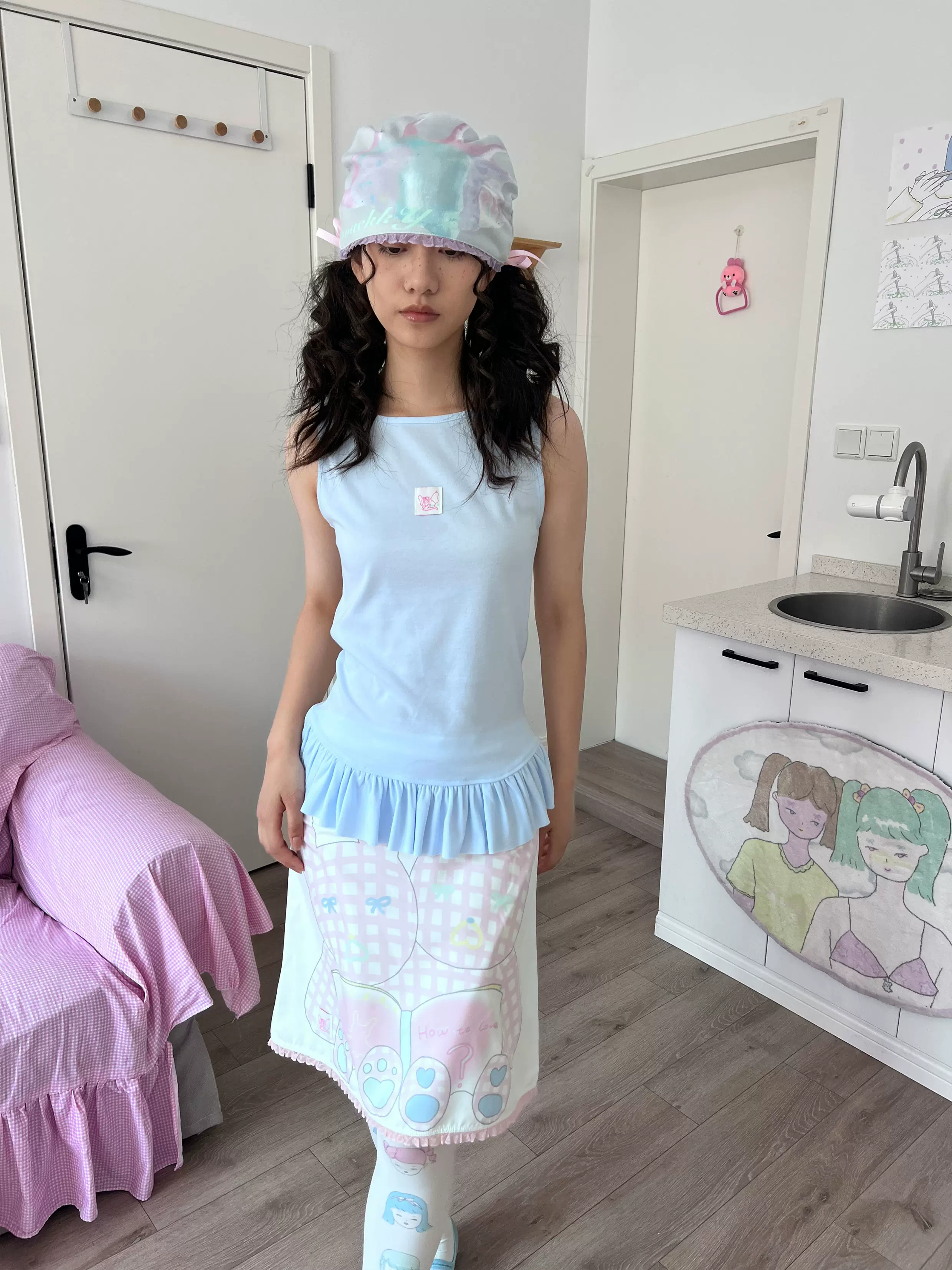 wackkY Z|原创设计刺绣logo低腰花边无袖上衣三色入女可爱百搭t恤-Taobao 