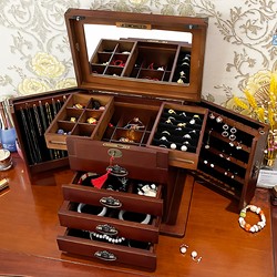 Jewelry Storage Box with Lock, Solid Wood, Exquisite European Style Necklace, Ring, Earrings, Retro Hand Jewelry Storage Box