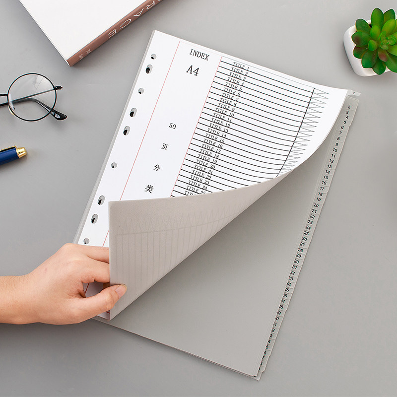 YUANHUANG 50 페이지 페이징 종이 스페이서 종이 플라스틱 분류 카드 50 페이지 라벨 분류 디렉토리 라벨 11 홀 스페이서 카드-