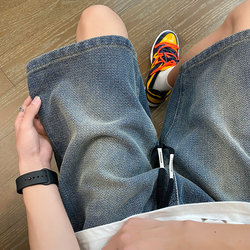 Starry Sky Pattern Denim Shorts for Men, Summer Thin Style, American High Street Fashion Brand, Loose Wide-Leg Straight Mid-Length Shorts, Five-Point Shorts