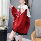 Sweet and gentle style Christmas red doll collar sweater for women in autumn and winter 2023 new Korean style top