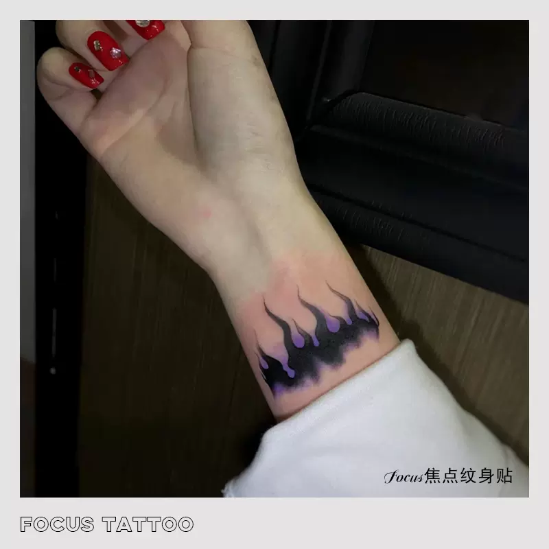 暗黑系可洗潮流手腕腿部胸前黑紫火焰彩色纹身贴纸学生款持久逼真