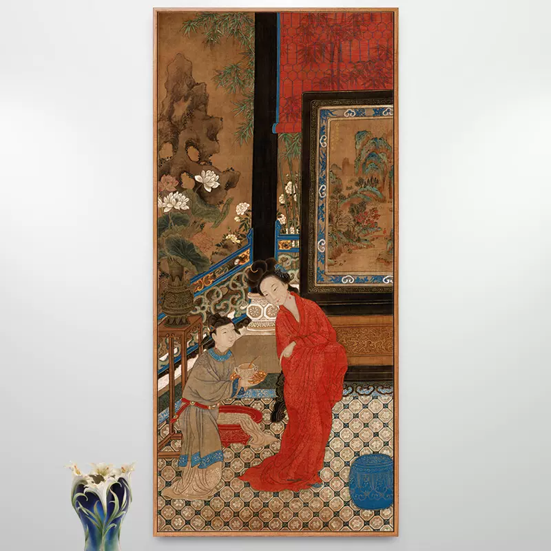 贵妃出浴图古代美女画唐朝仕女人物挂画新中式装饰画走廊壁画古风-Taobao