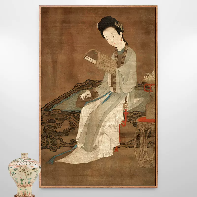 闺秀诗评图美人仕女图挂画仿古古代美女人物古典新中式装饰画竖版-Taobao