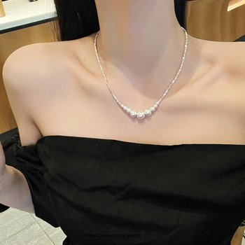 Broken silver pearl necklace for women 2025 new style
