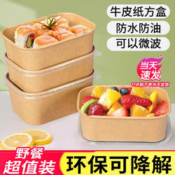 Disposable Lunch Box Kraft Paper Rectangular Take-Out Fast Food Packaging Box Picnic Lunch Box Environmentally Friendly Bento Fruit Box