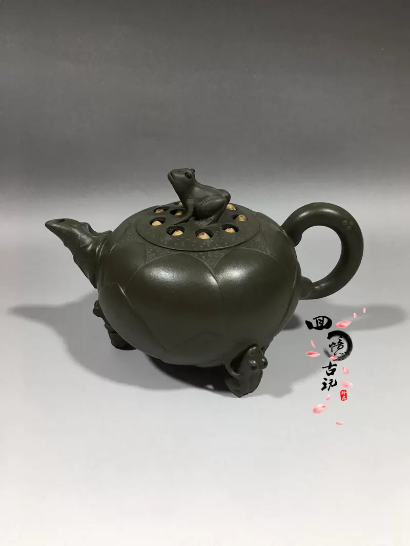 蔣蓉款正宗宜興紫砂壺仿名家全手工綠泥三足功夫茶壺具青蛙蓮子-Taobao